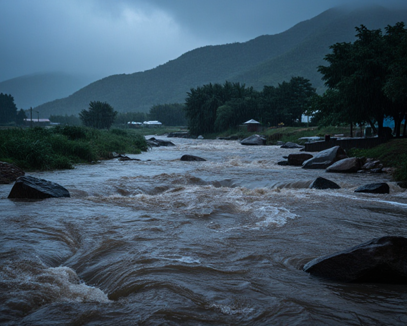 Somber Korean River Landscape