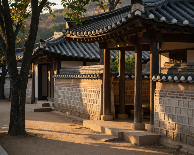 Traditional Korean Village at Golden Hour